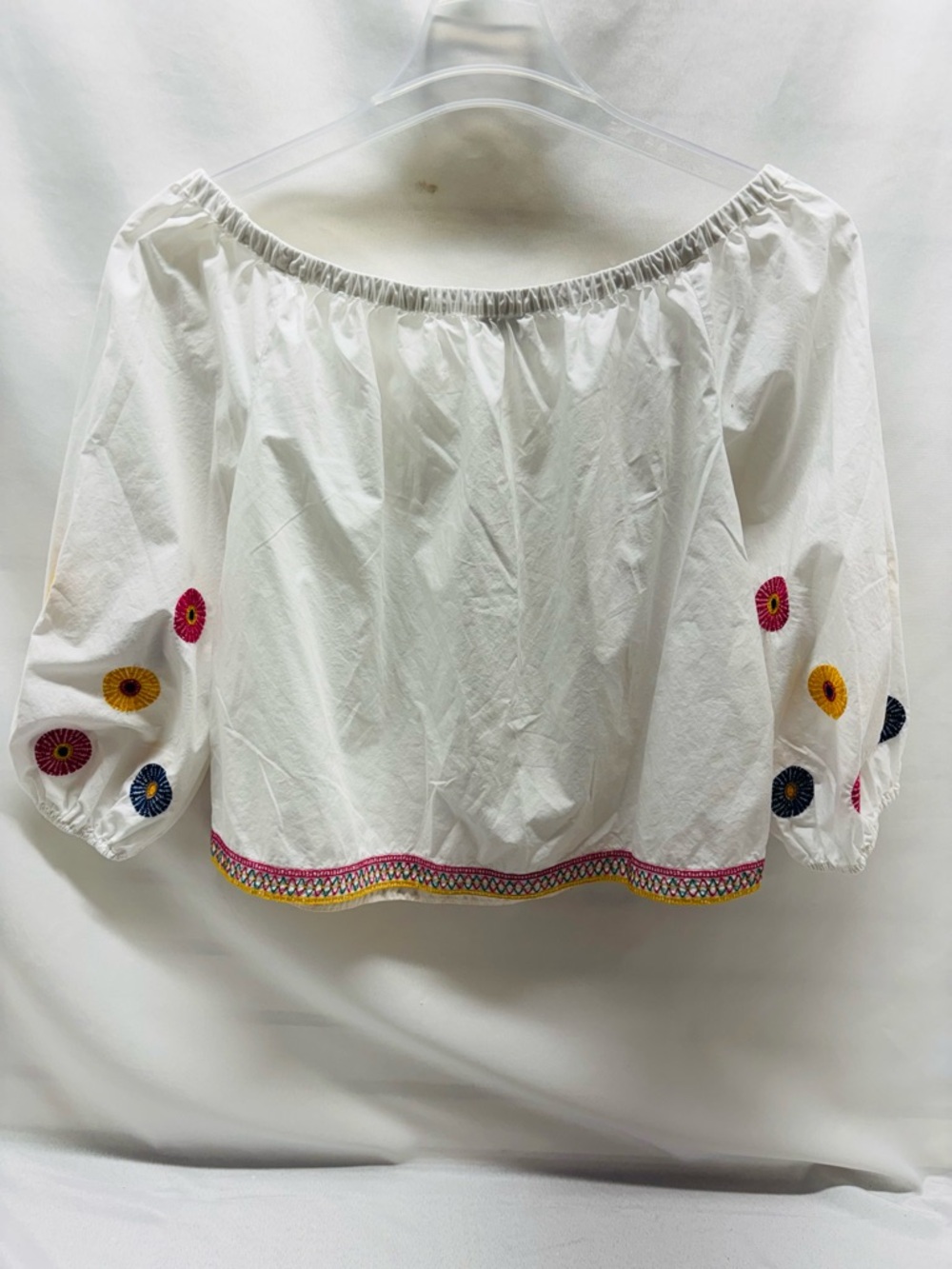 Madewell White Floral Embroidered Off Shoulder Blouse Size M Boho Puff Sleeve